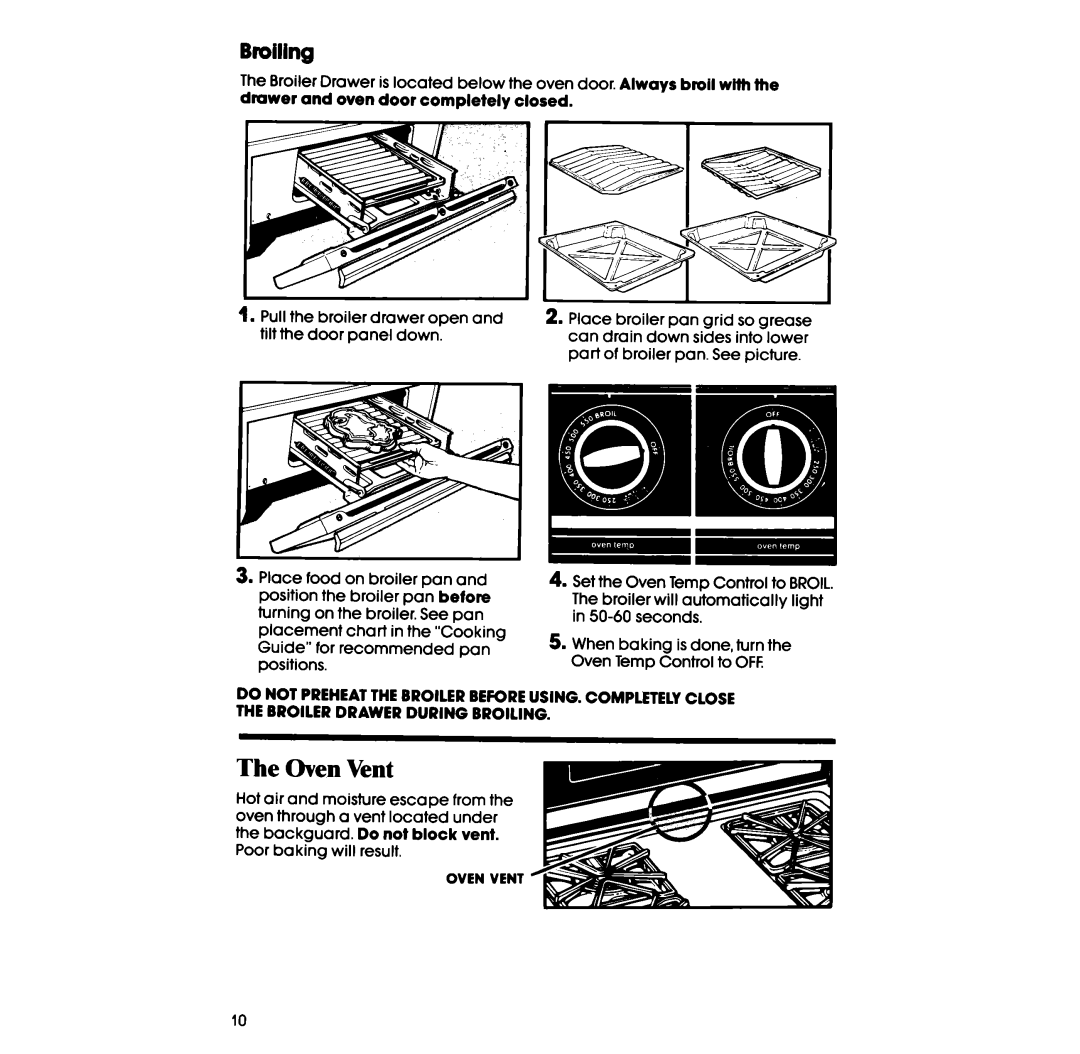 Whirlpool SF335ESR/ER, SF315ESR/ER manual Oven Vent, Broiling 