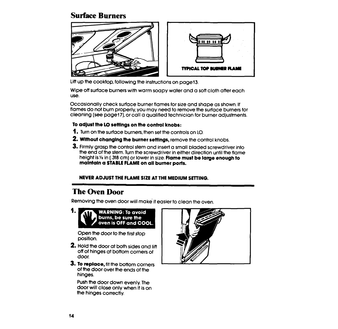 Whirlpool SF335ESR/ER, SF315ESR/ER manual 0II 0000 .’, Surface Burners, The Oven Door 