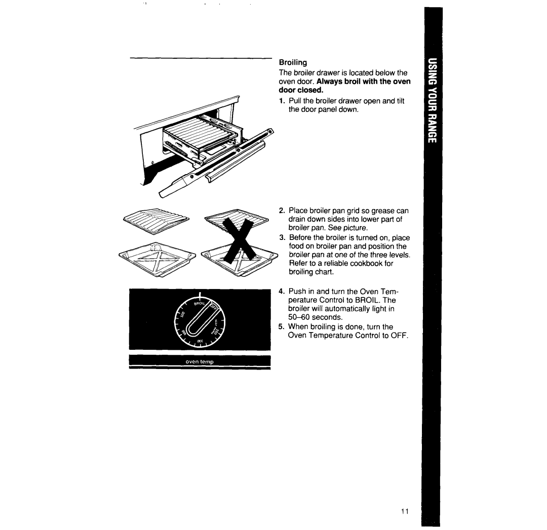 Whirlpool SF335PEW manual Broiling, Door closed 