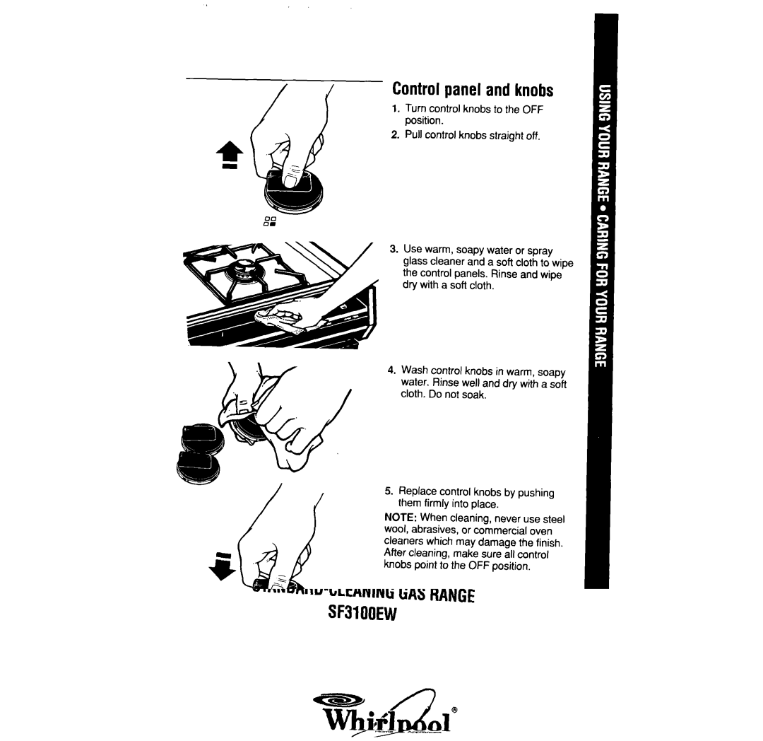 Whirlpool SF335PEW manual Controlpanel and knobs 