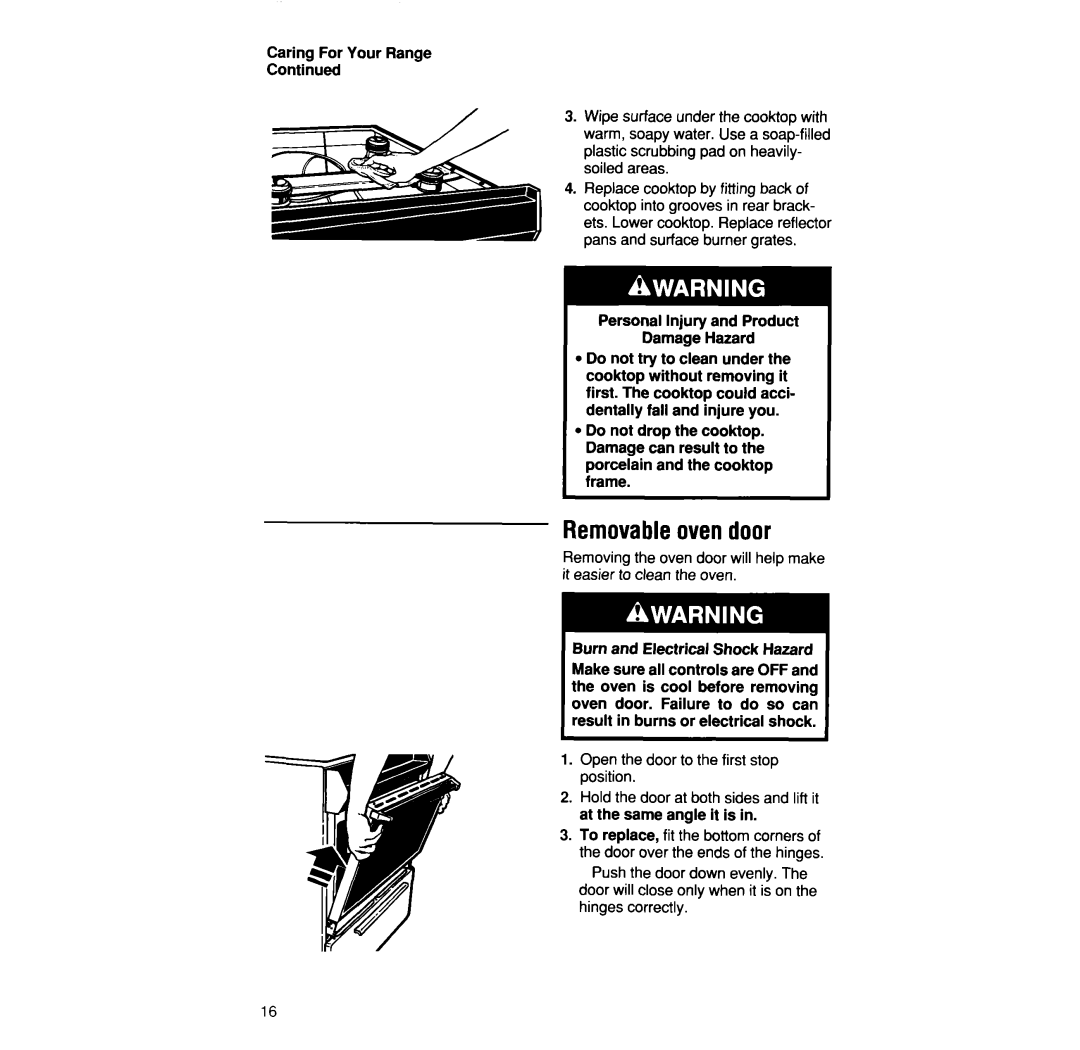 Whirlpool SF335PEW manual Removableovendoor, Personal Injury and Product Damage Hazard, Result in burns or electrical shock 