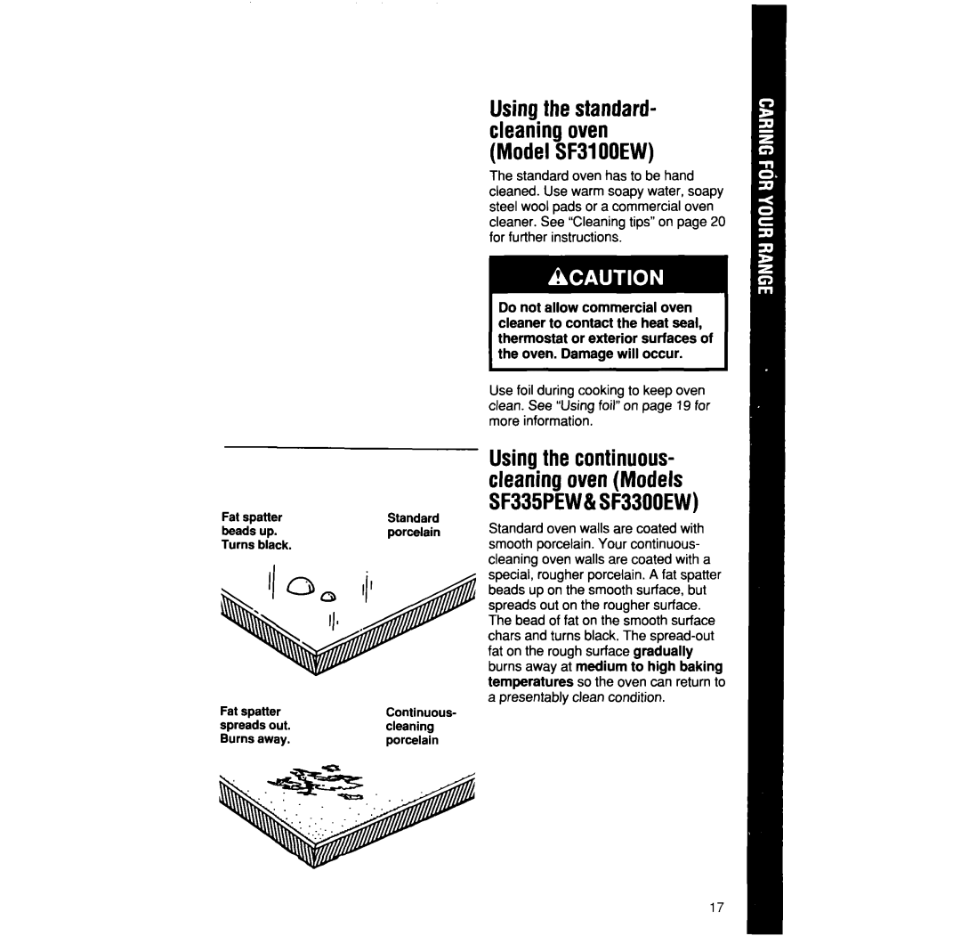 Whirlpool SF335PEW manual Usingthe standard- cleaning oven Model SF31OOEW 