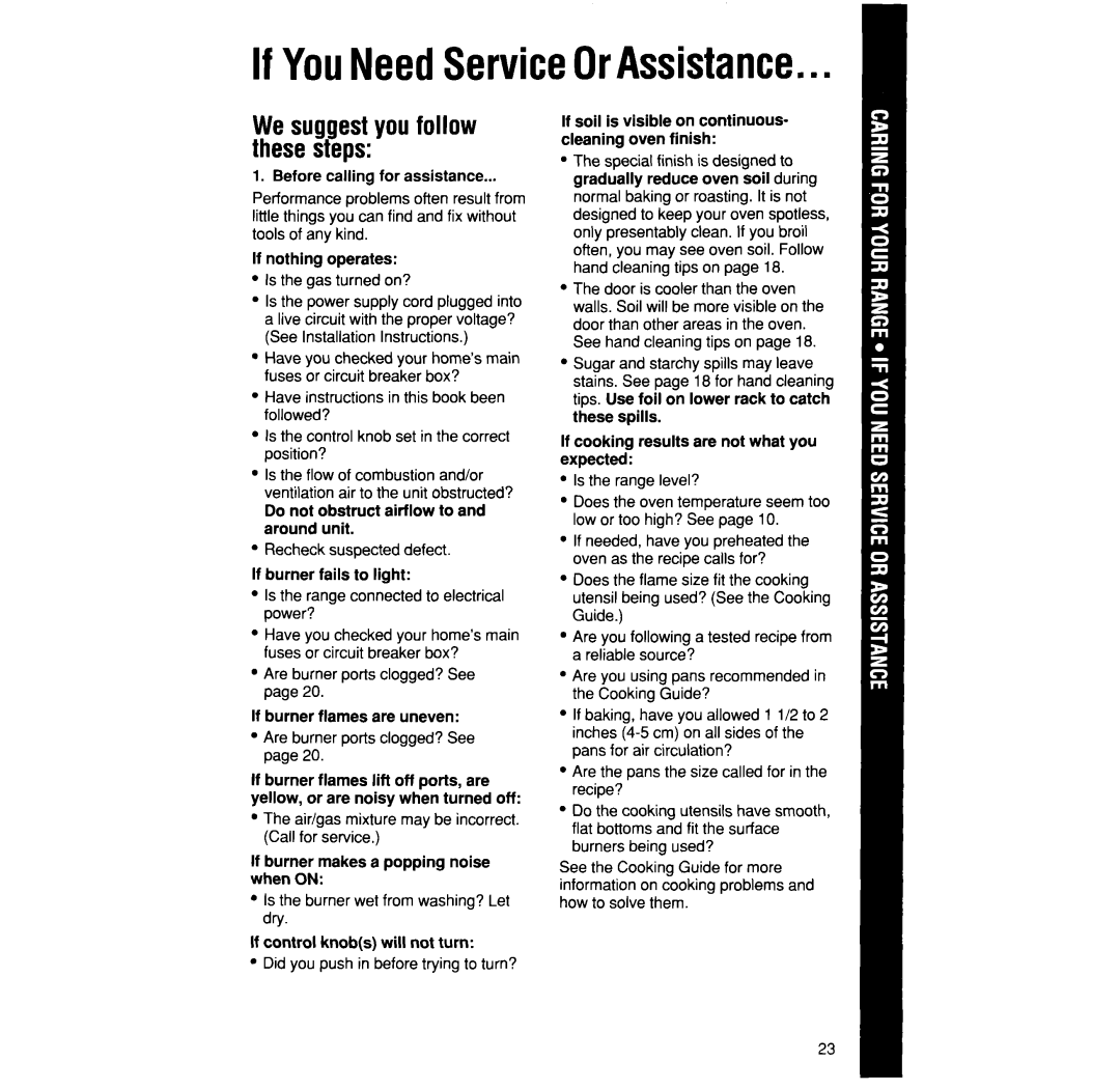 Whirlpool SF335PEW manual We suggestyou follow these steps, If YouNeedServiceOrAssistance, Before calling for assistance 