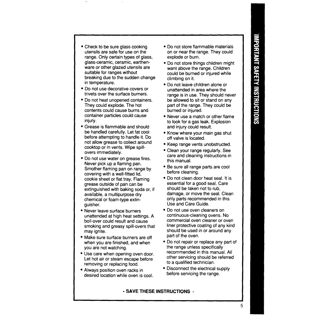 Whirlpool SF335PEW manual Save These Instructions 
