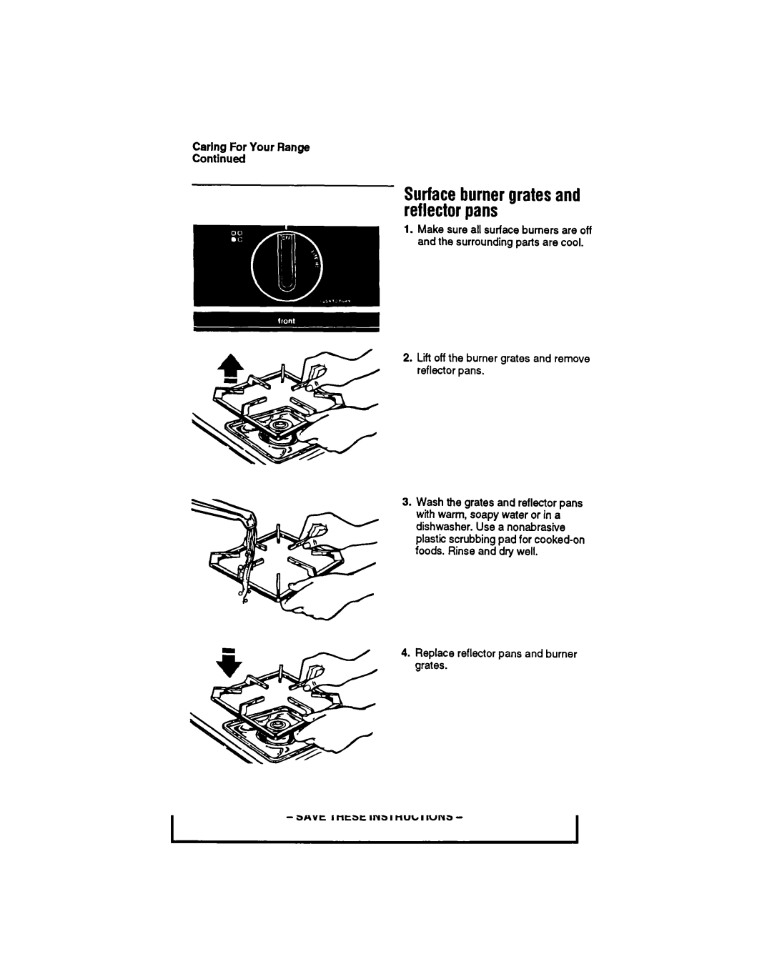 Whirlpool SF33OPEW manual Surfaceburnergratesand reflector pans 