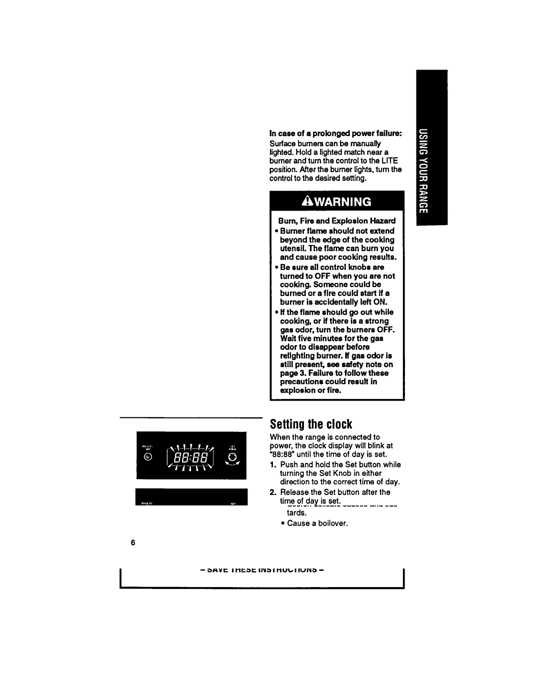 Whirlpool SF33OPEW manual Setting the clock 