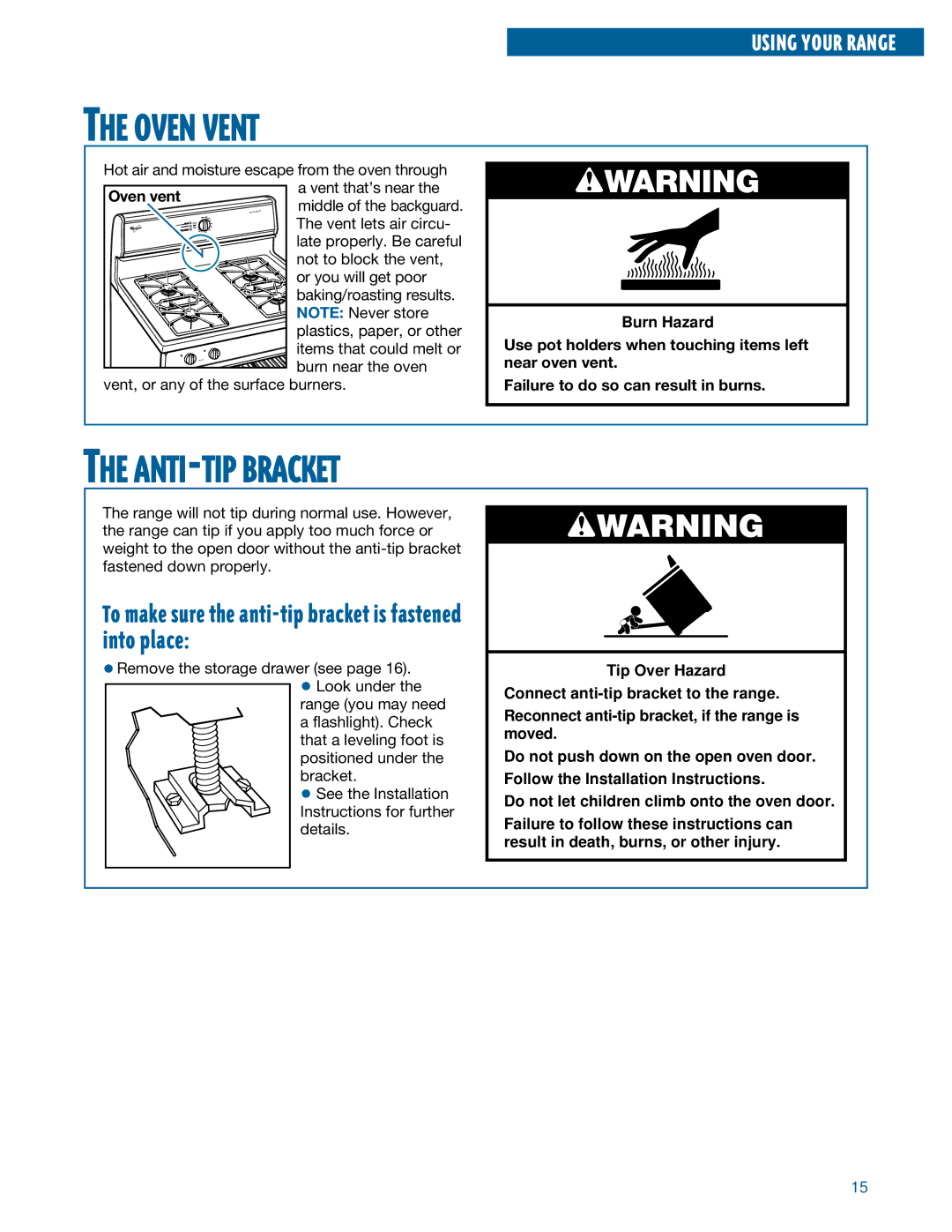 Whirlpool SF350BEE warranty Oven Vent, ANTI-TIP Bracket, Oven vent 