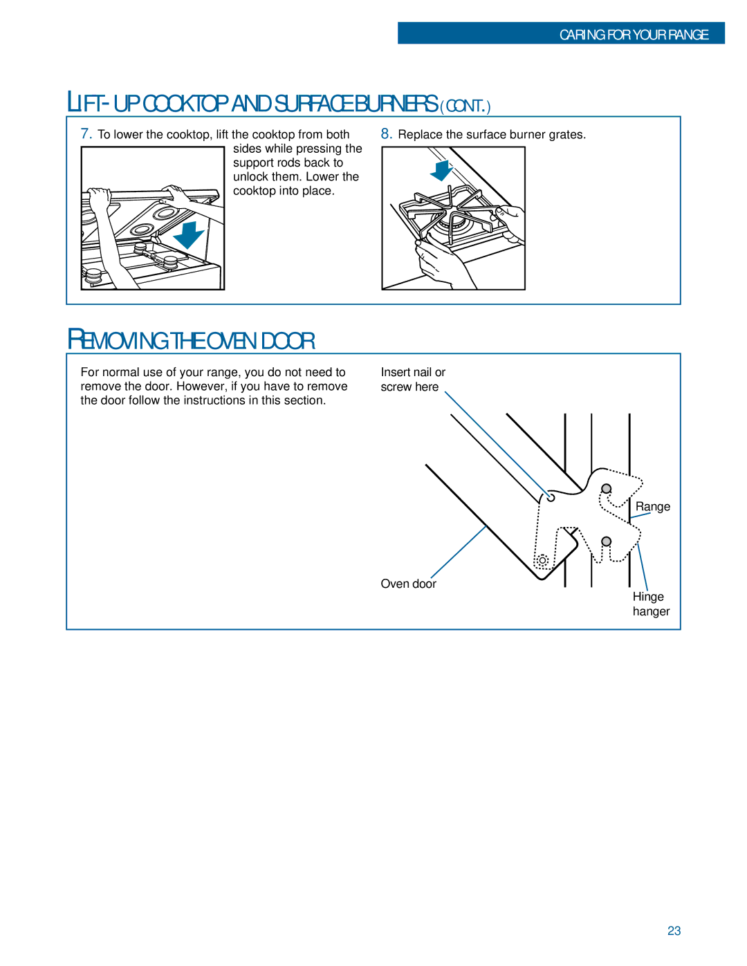 Whirlpool SF350BEE warranty Removing the Oven Door, Screw here, Oven door Range Hinge hanger 