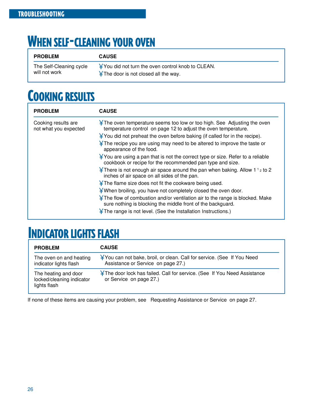 Whirlpool SF350BEE warranty When SELF-CLEANING Your Oven, Cooking Results, Indicator Lights Flash 