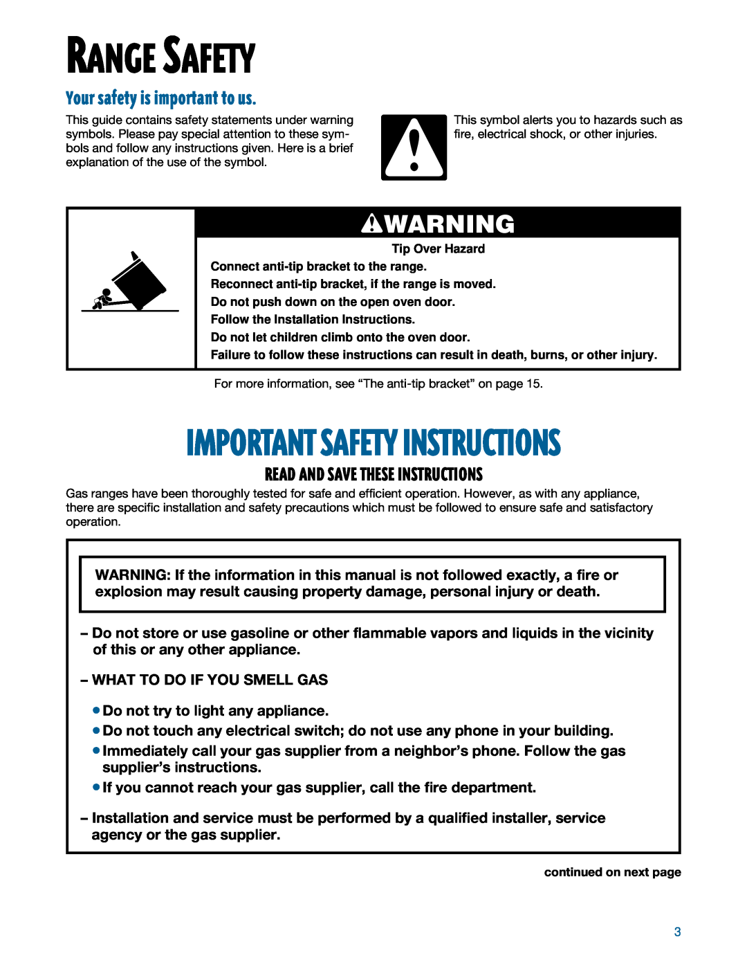 Whirlpool SF350BEE warranty Range Safety, wWARNING, Your safety is important to us, Read And Save These Instructions 