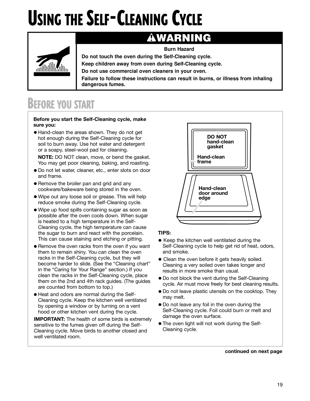 Whirlpool SF350BEG warranty Before YOU Start, Before you start the Self-Cleaning cycle, make sure you, Tips 