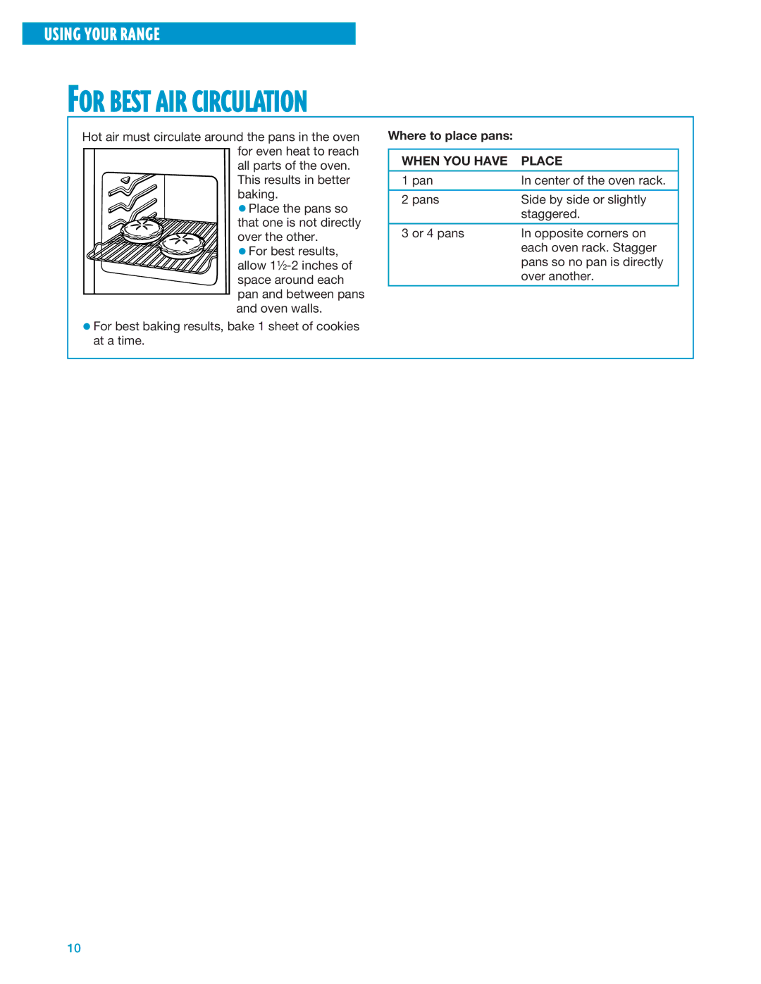 Whirlpool SF360PEE, SF360BEE warranty For Best AIR Circulation, Where to place pans, When YOU have Place 