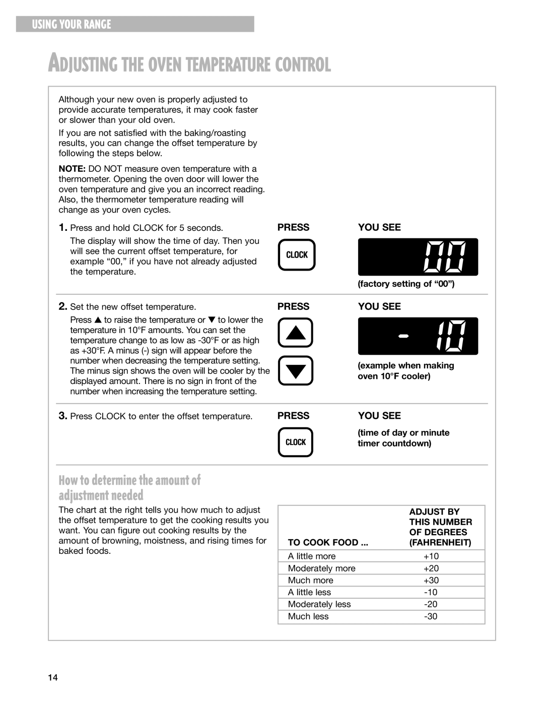 Whirlpool SF362BEG warranty Adjust by, This Number, Degrees, To Cook Food Fahrenheit 