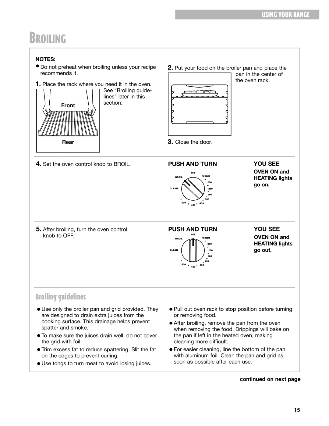 Whirlpool SF362BEG warranty Broiling guidelines 