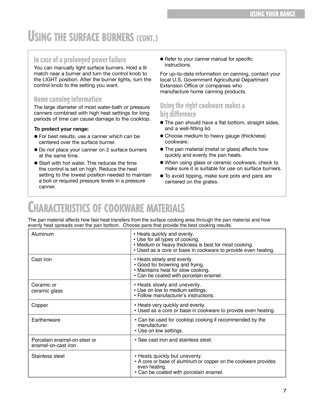 Whirlpool SF362BEG warranty Home canning information, Big difference, To protect your range 