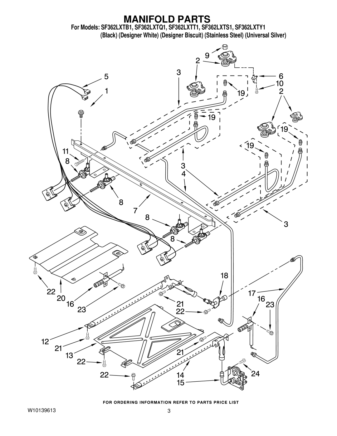 Whirlpool SF362LXTT1, SF362LXTY1, sf362lxts 1, SF362LXTQ1, SF362LXTB1 installation instructions Manifold Parts 