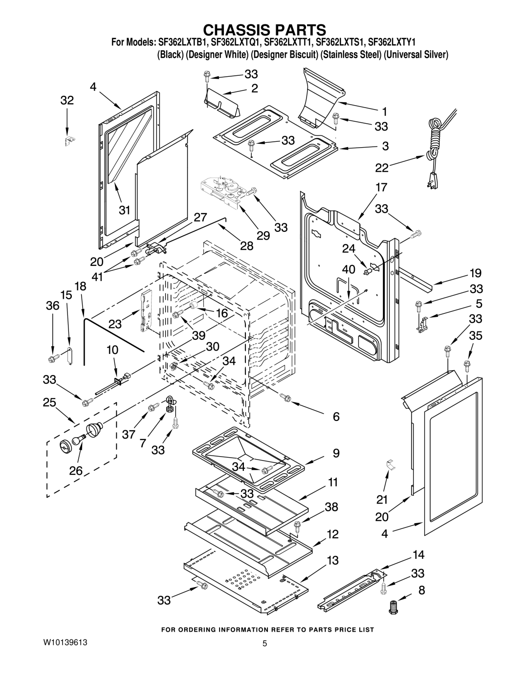 Whirlpool SF362LXTY1, sf362lxts 1, SF362LXTQ1, SF362LXTT1, SF362LXTB1 installation instructions Chassis Parts 