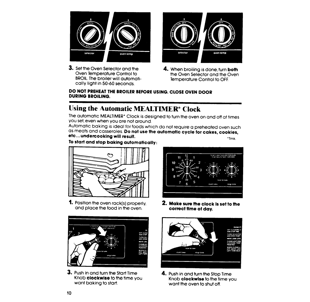 Whirlpool SF375BEP, SF365BEP manual Using the Automatic MEALTIMER* Clock, To start and stop baking automatically 