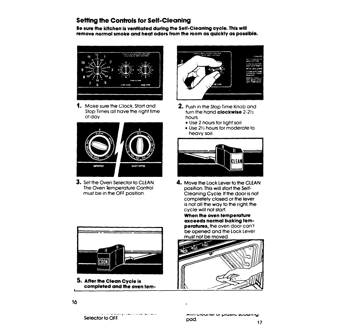 Whirlpool SF375BEP, SF365BEP manual Sefting the Controls for Self-Cleaning 