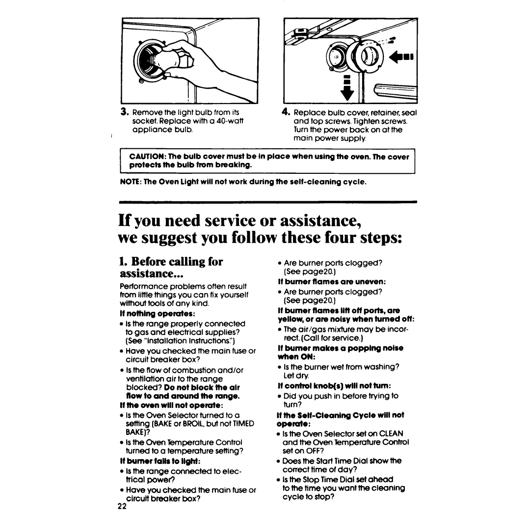 Whirlpool SF375BEP, SF365BEP manual Before calling for assistance 