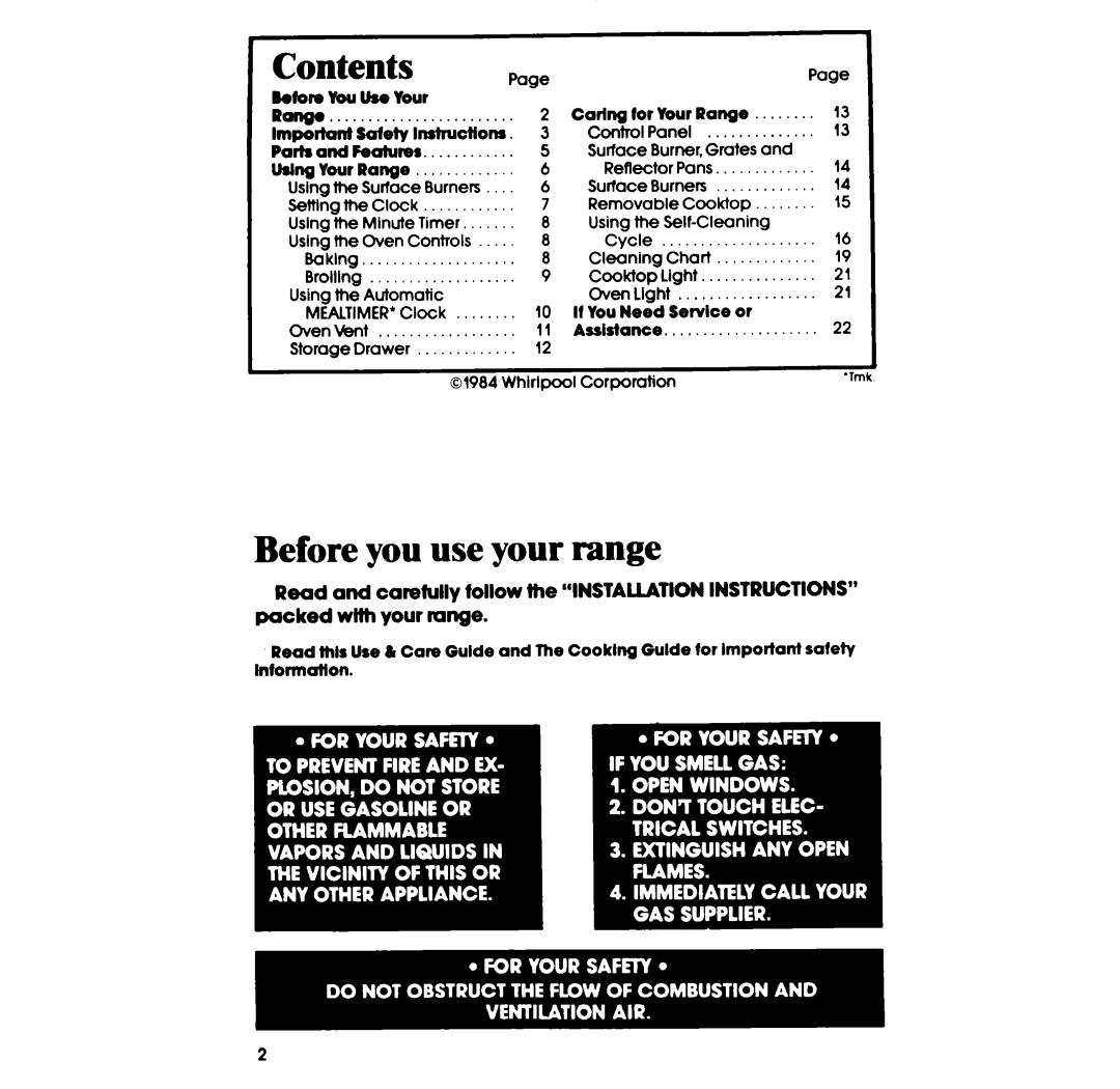Whirlpool SF375BEP, SF365BEP manual Before you use your range, 1Contents 