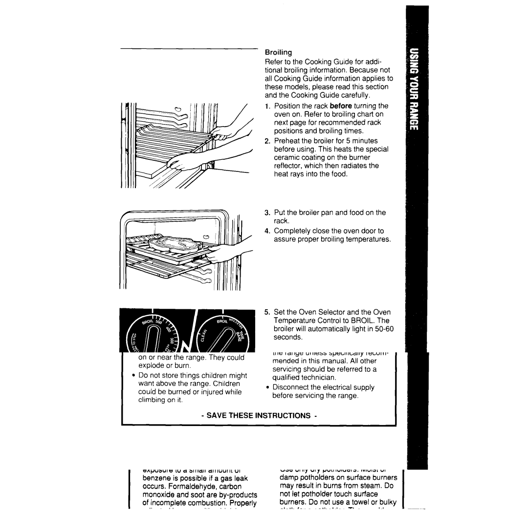 Whirlpool SF370PEW, SF365BEW manual Put the broiler pan and food on the rack 