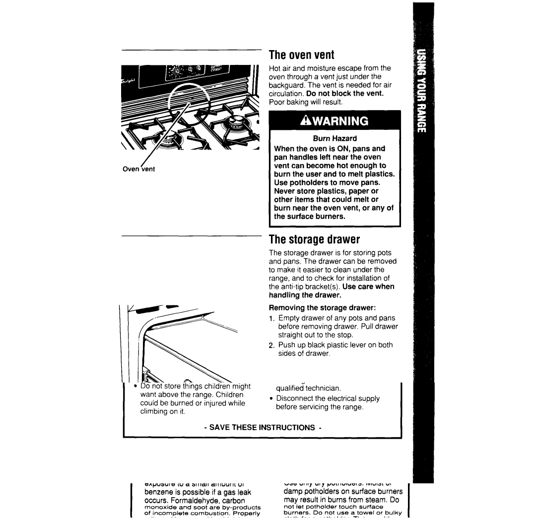 Whirlpool SF370PEW, SF365BEW manual Oven vent, Storage drawer 