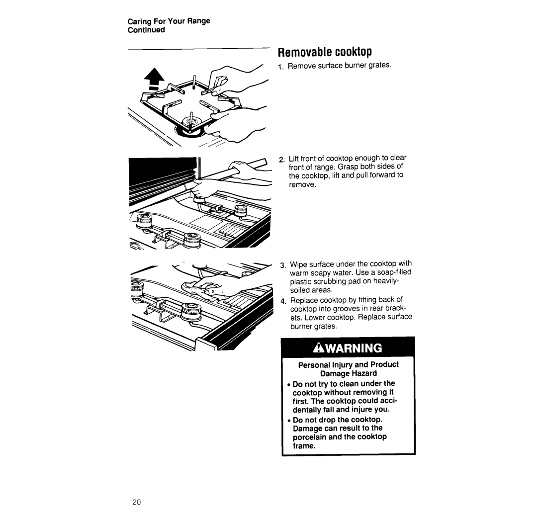 Whirlpool SF365BEW, SF370PEW manual Removable cooktop 