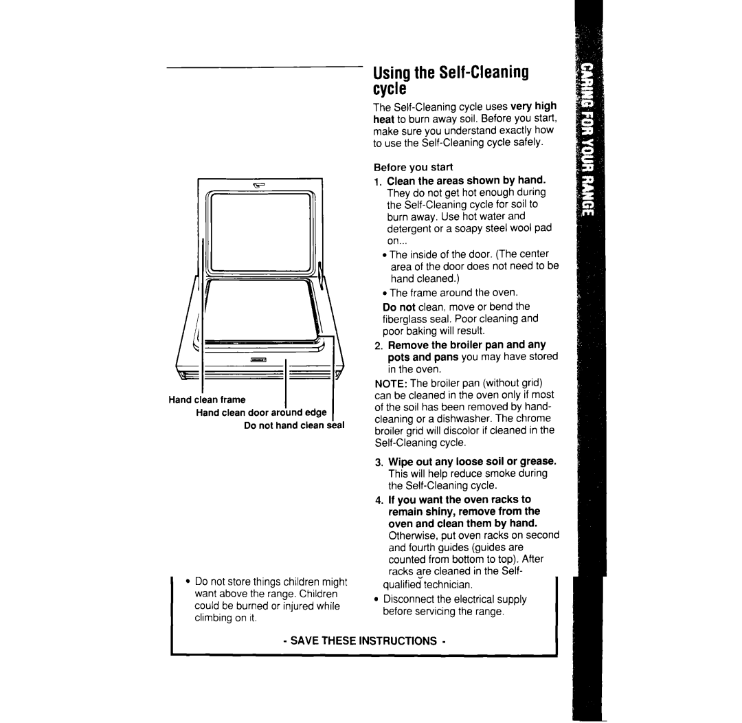 Whirlpool SF370PEW, SF365BEW manual Using the Self-Cleaning cycle 