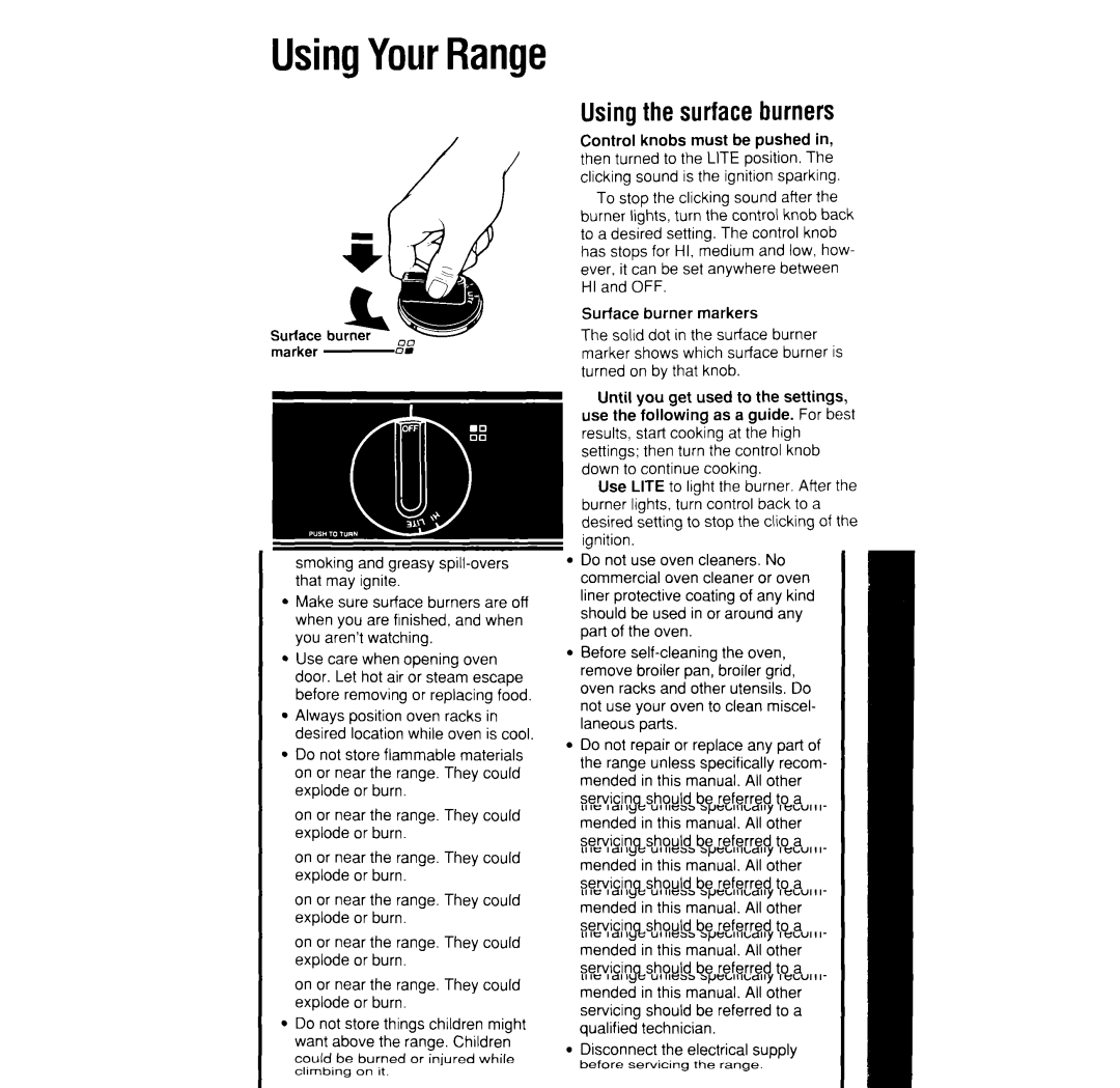 Whirlpool SF365BEW, SF370PEW manual UsingYourRange, Using the surface burners 