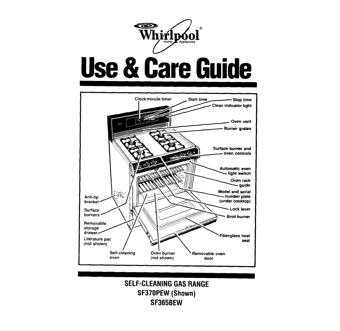 Whirlpool manual SELF-CLEANINGGASRANGE SF370PEWShown SF365BEW, Use& CareGuide, 61 