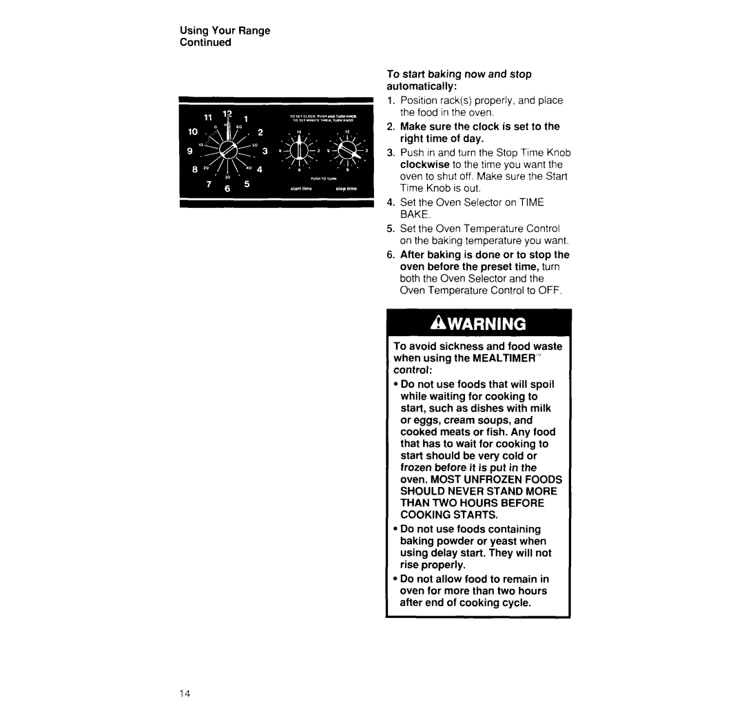 Whirlpool SF365BEW, SF370PEW manual Using Your Range Continued 