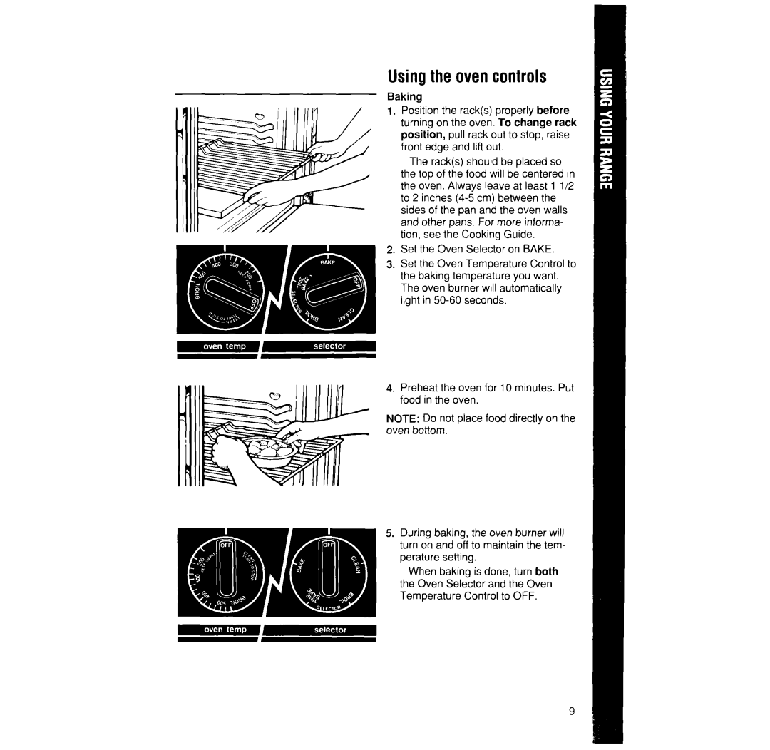 Whirlpool SF370PEW, SF365BEW manual Using the oven controls 