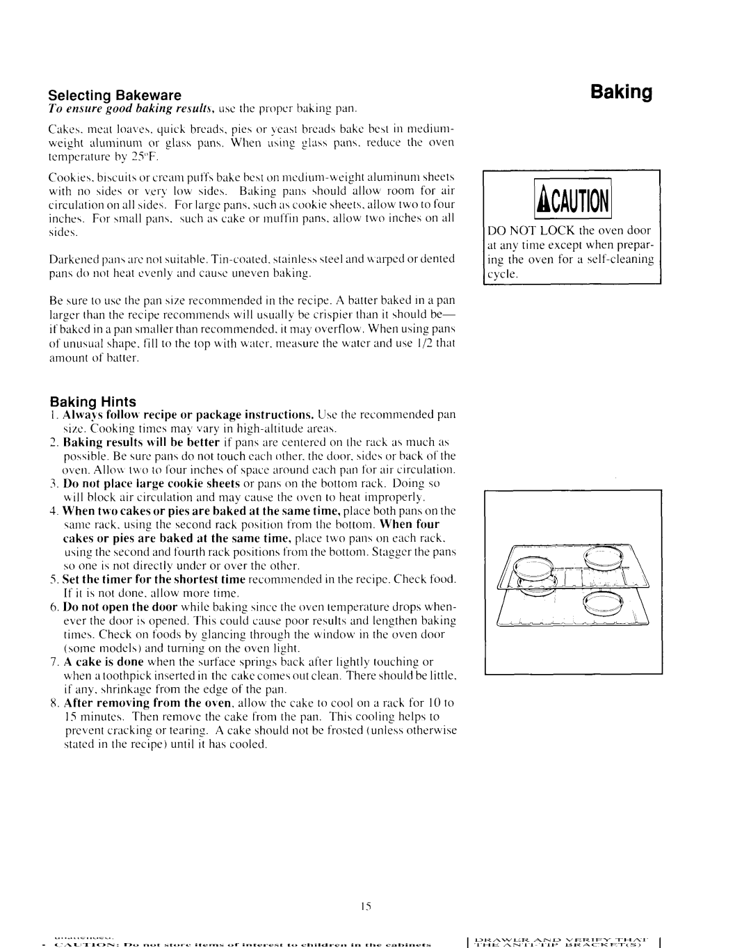 Whirlpool SF365BEXN0 manual Selecting Bakeware, Baking Hints 