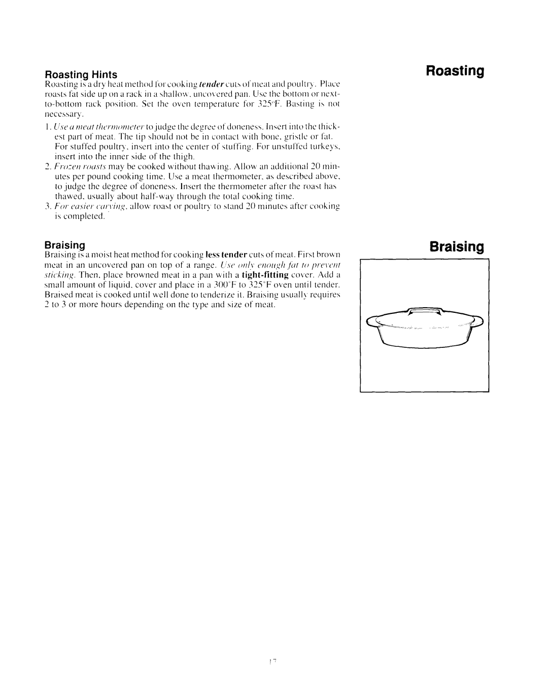 Whirlpool SF365BEXN0 manual Roasting Braising, Hints 