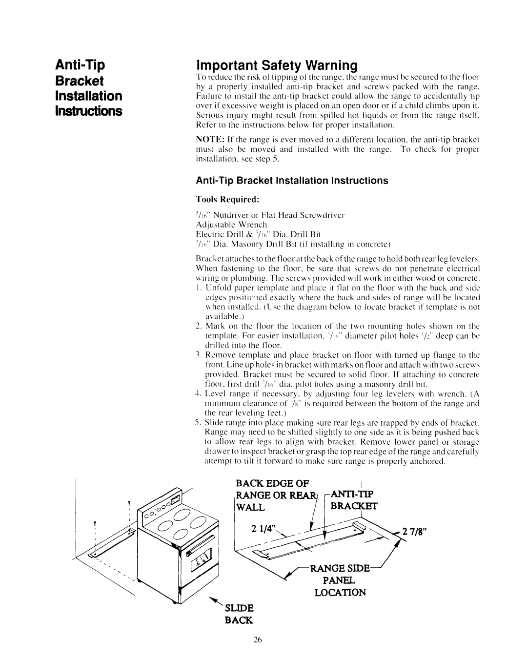 Whirlpool SF365BEXN0 manual Anti-Tip Bracket Installation Imons, Important Safety Warning 