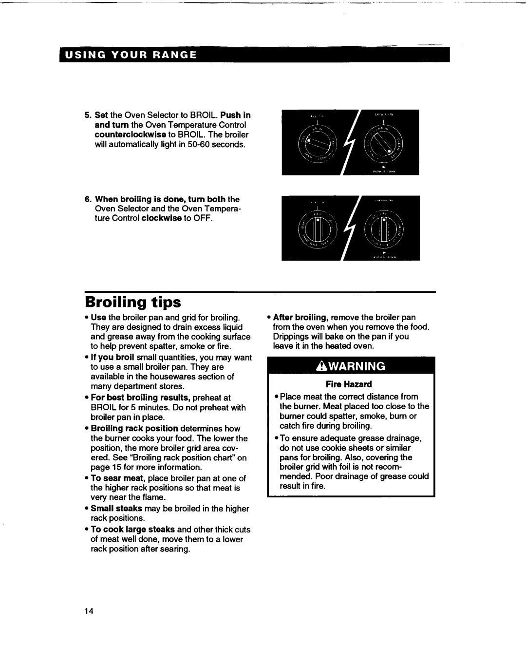 Whirlpool SF365BEY warranty Broiling tips 