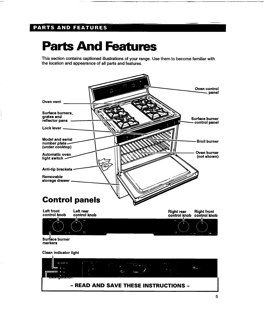 Whirlpool SF365BEY warranty Parts And Features, Control Panels 