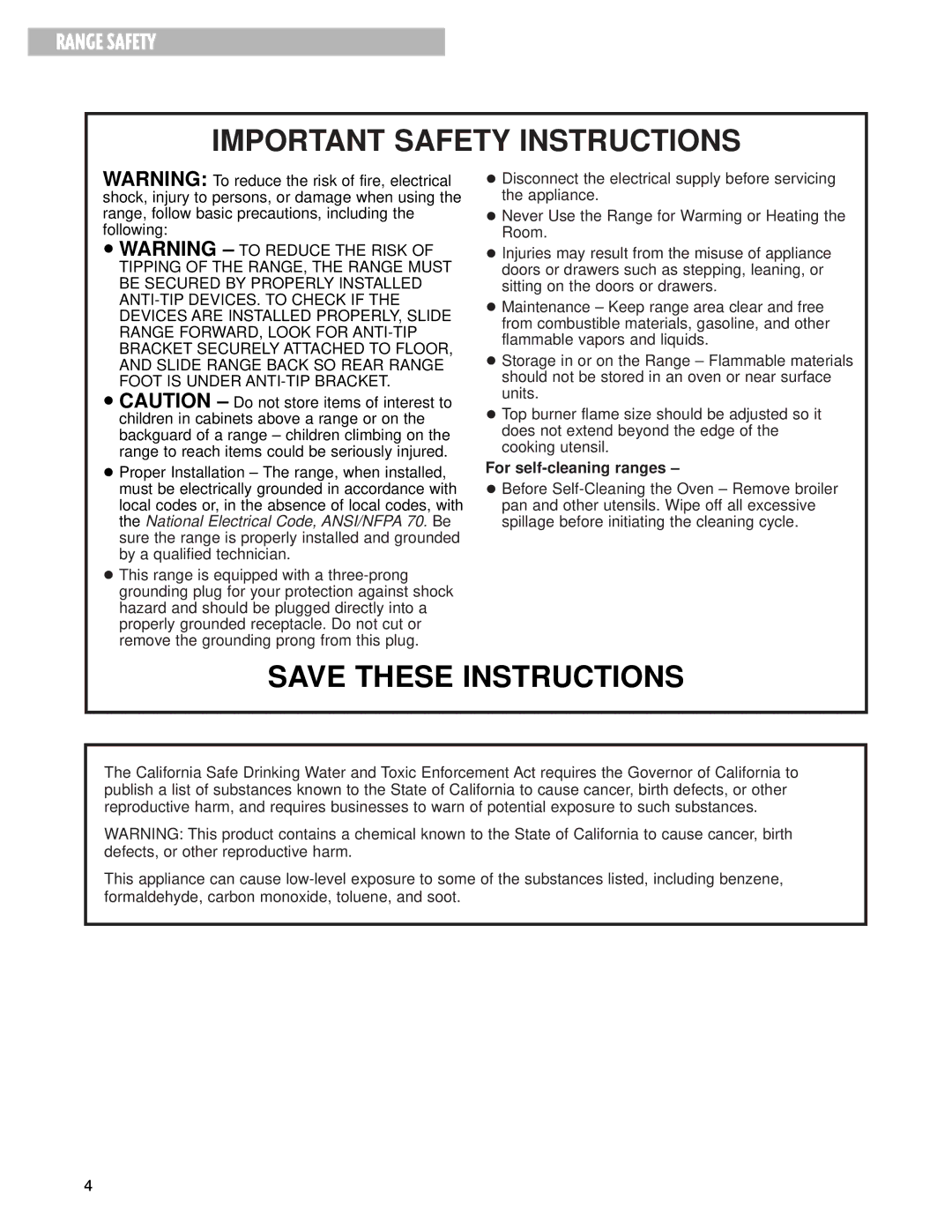 Whirlpool SF365PEG warranty Important Safety Instructions, For self-cleaning ranges 