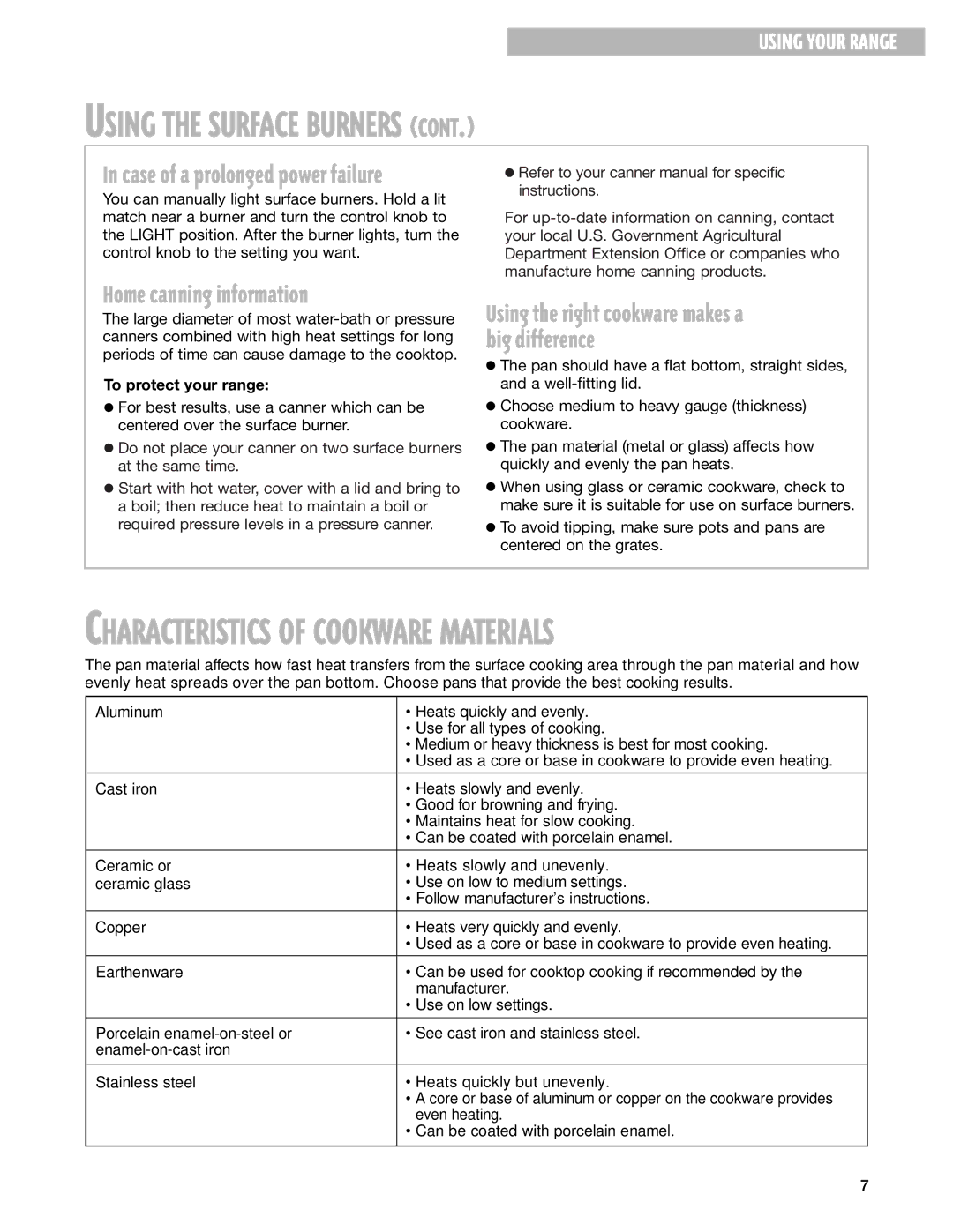 Whirlpool SF365PEG warranty Home canning information, Big difference, To protect your range 