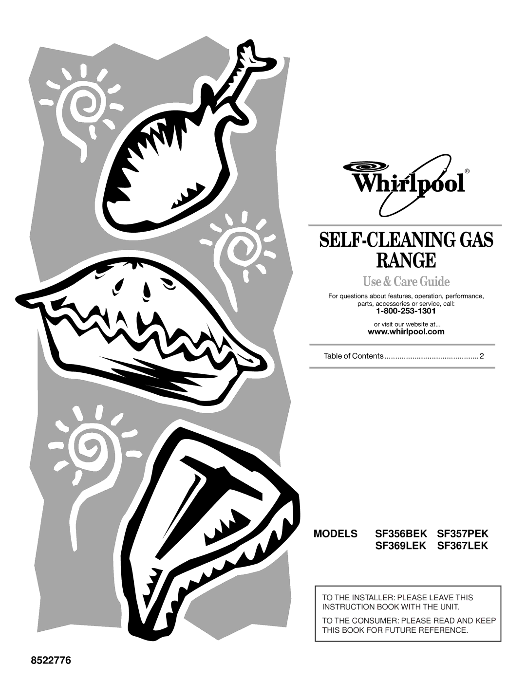 Whirlpool SF369LEK, SF367LEK, SF356BEK, SF357PEK manual Range, Use & Care Guide 