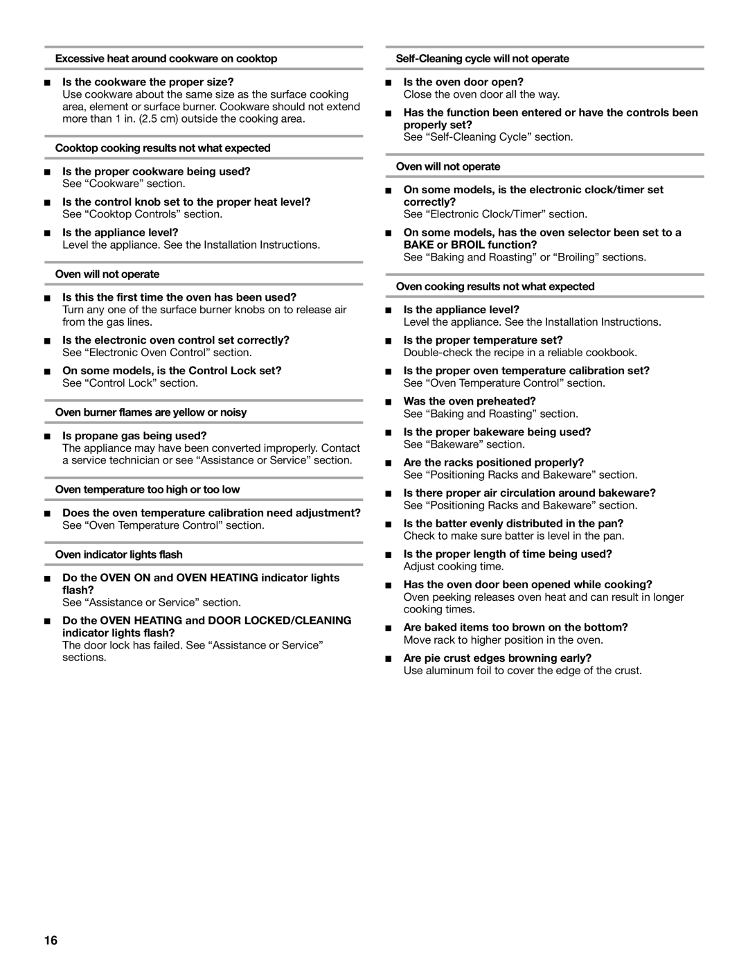 Whirlpool SF367LEK, SF369LEK, SF356BEK, SF357PEK manual Self-Cleaning cycle will not operate Is the oven door open? 