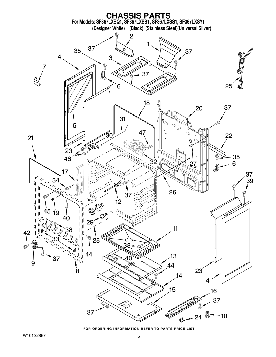 Whirlpool SF367LXS installation instructions Chassis Parts 