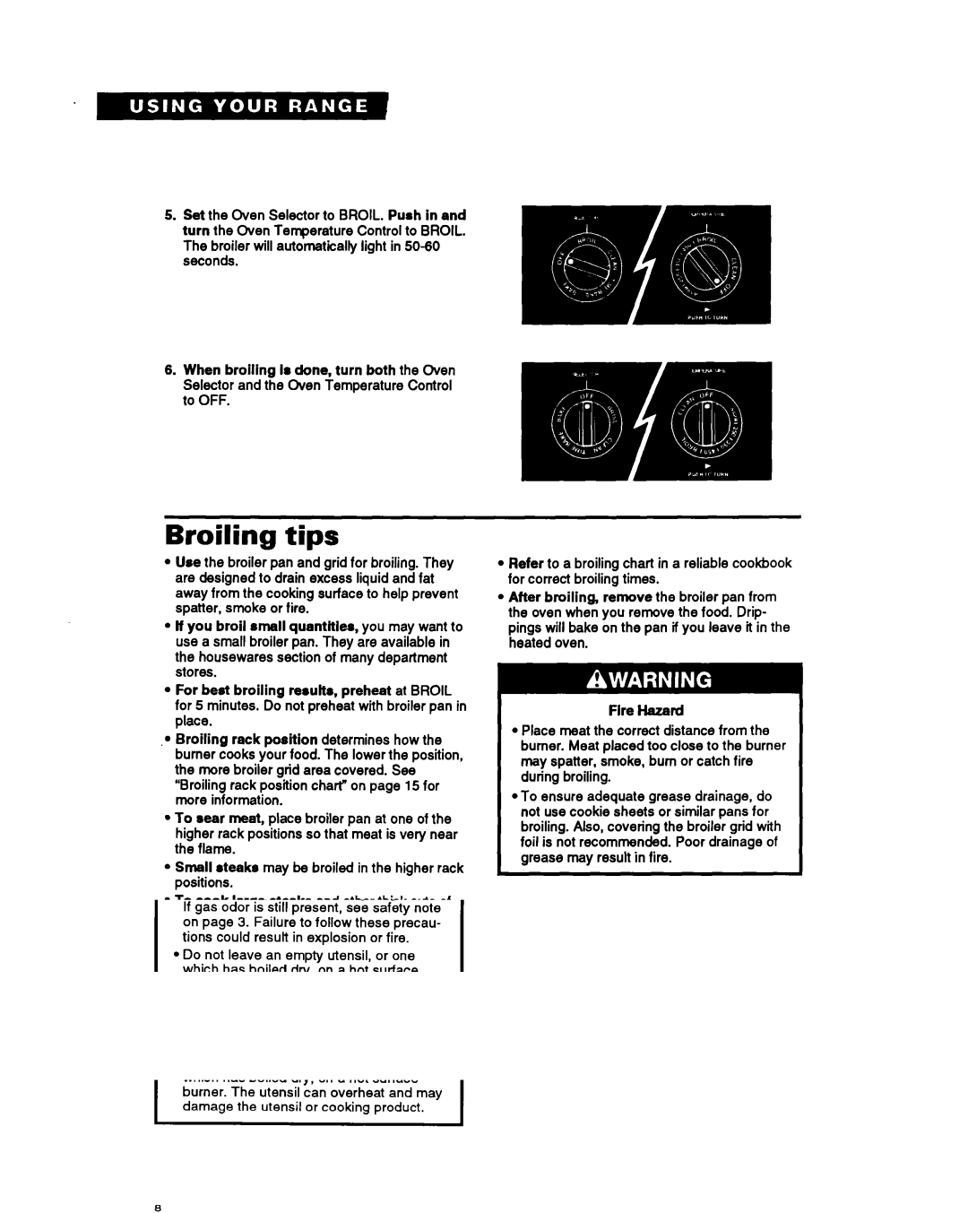 Whirlpool SF367PEY important safety instructions Broiling tips, Flra Hazard 