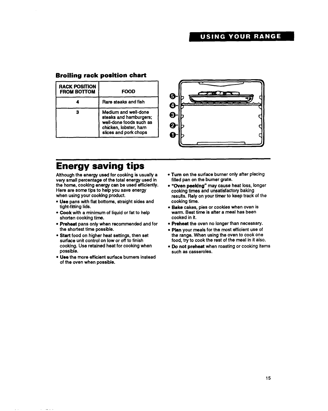 Whirlpool SF367PEY important safety instructions Energy saving tips, Rack, Food 