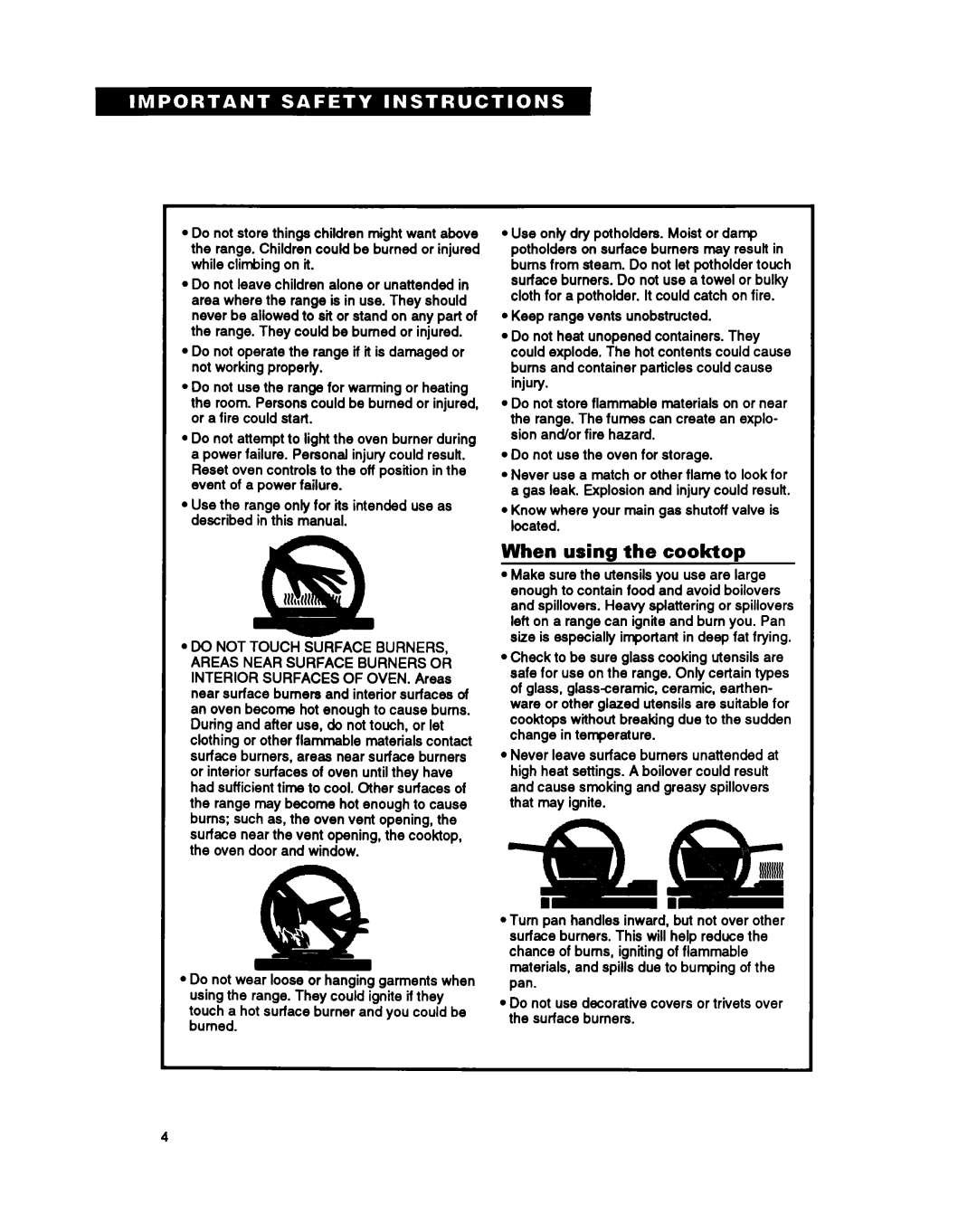 Whirlpool SF367PEY important safety instructions When using the cook-top 