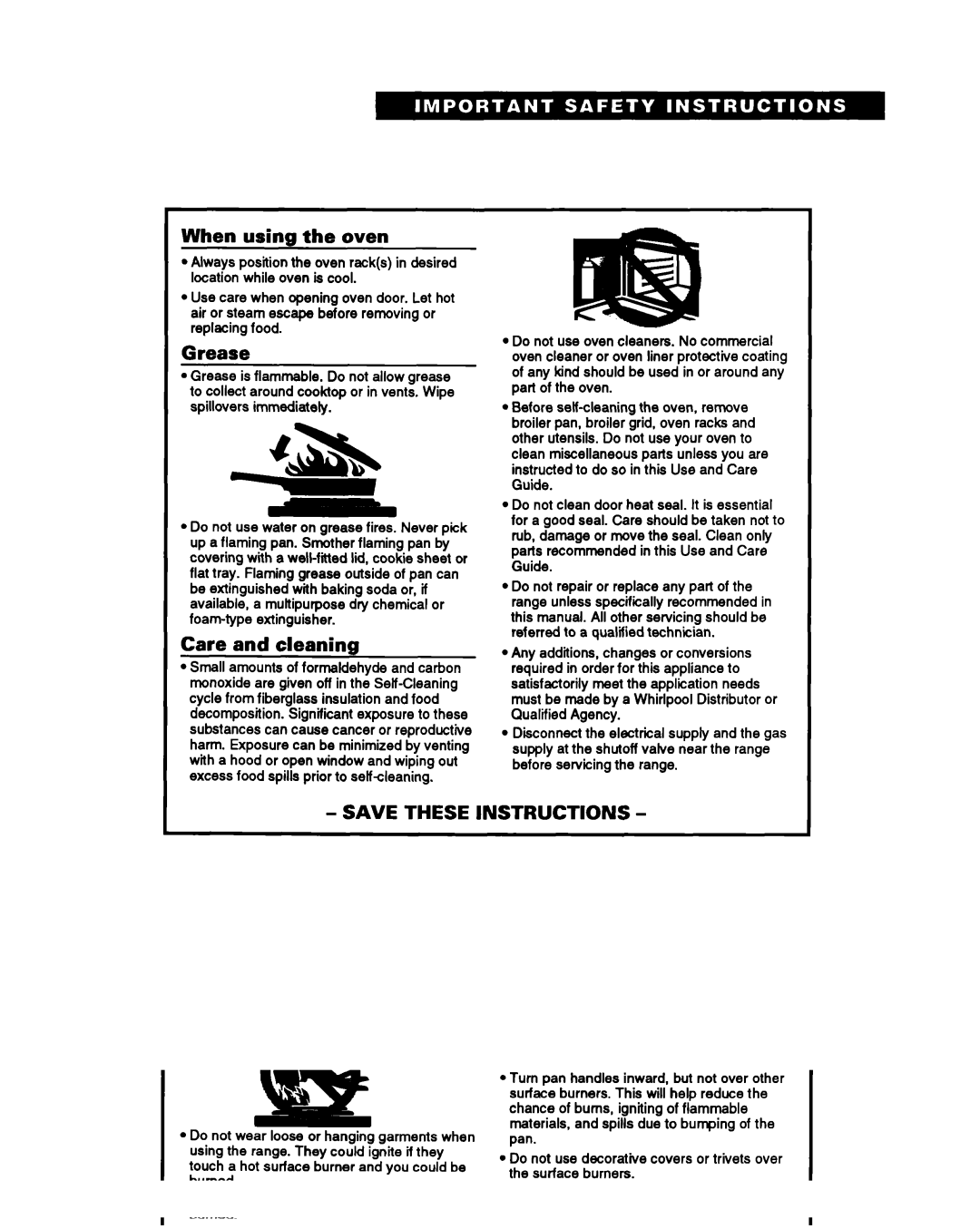 Whirlpool SF367PEY important safety instructions When using the oven, Grease, Care and cleaning 