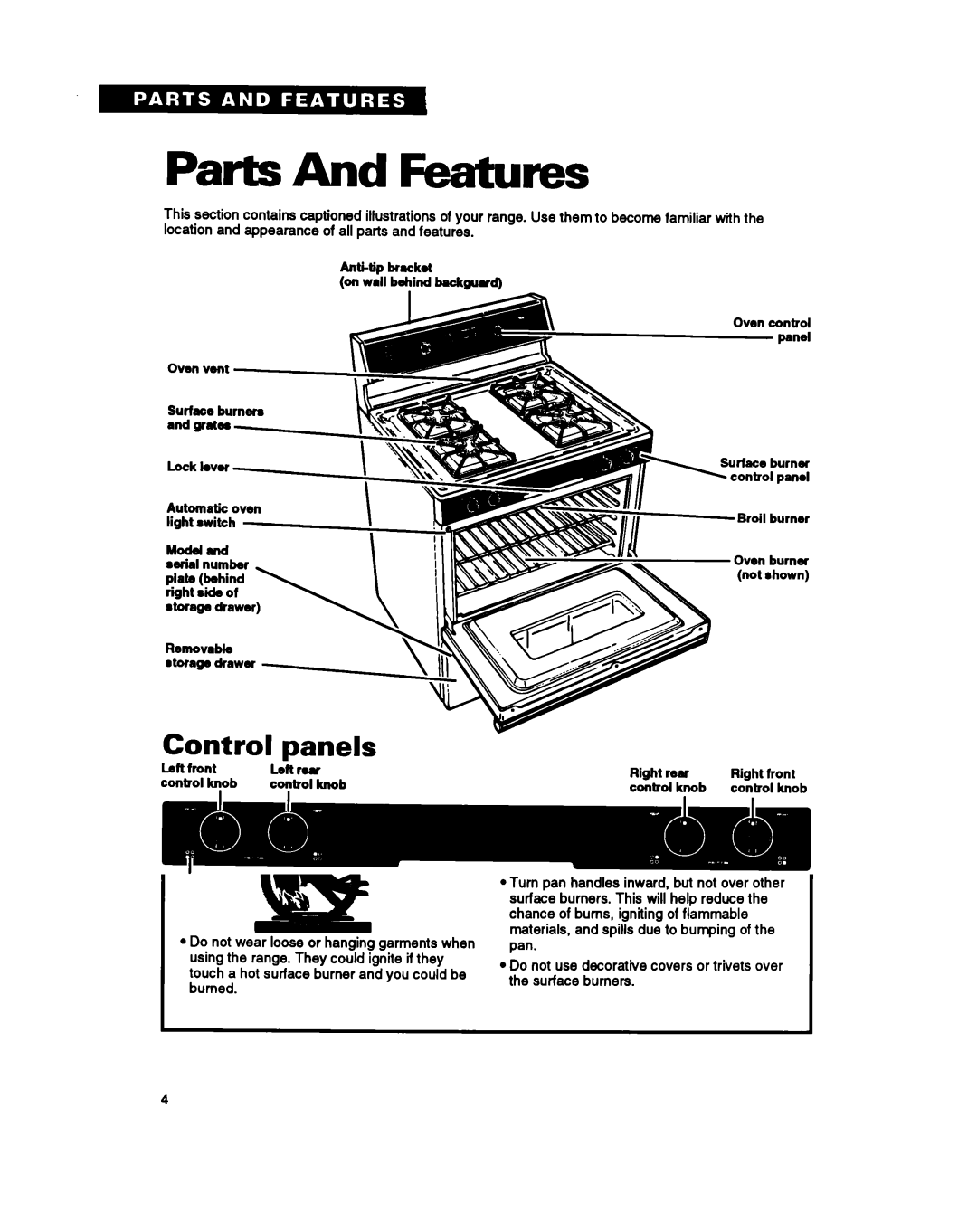 Whirlpool SF367PEY important safety instructions Parts And Features, Control Panels 