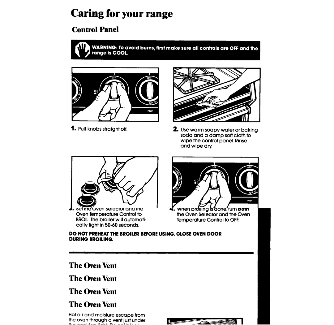 Whirlpool SF36OOEP manual Caring for your range, Control Panel 