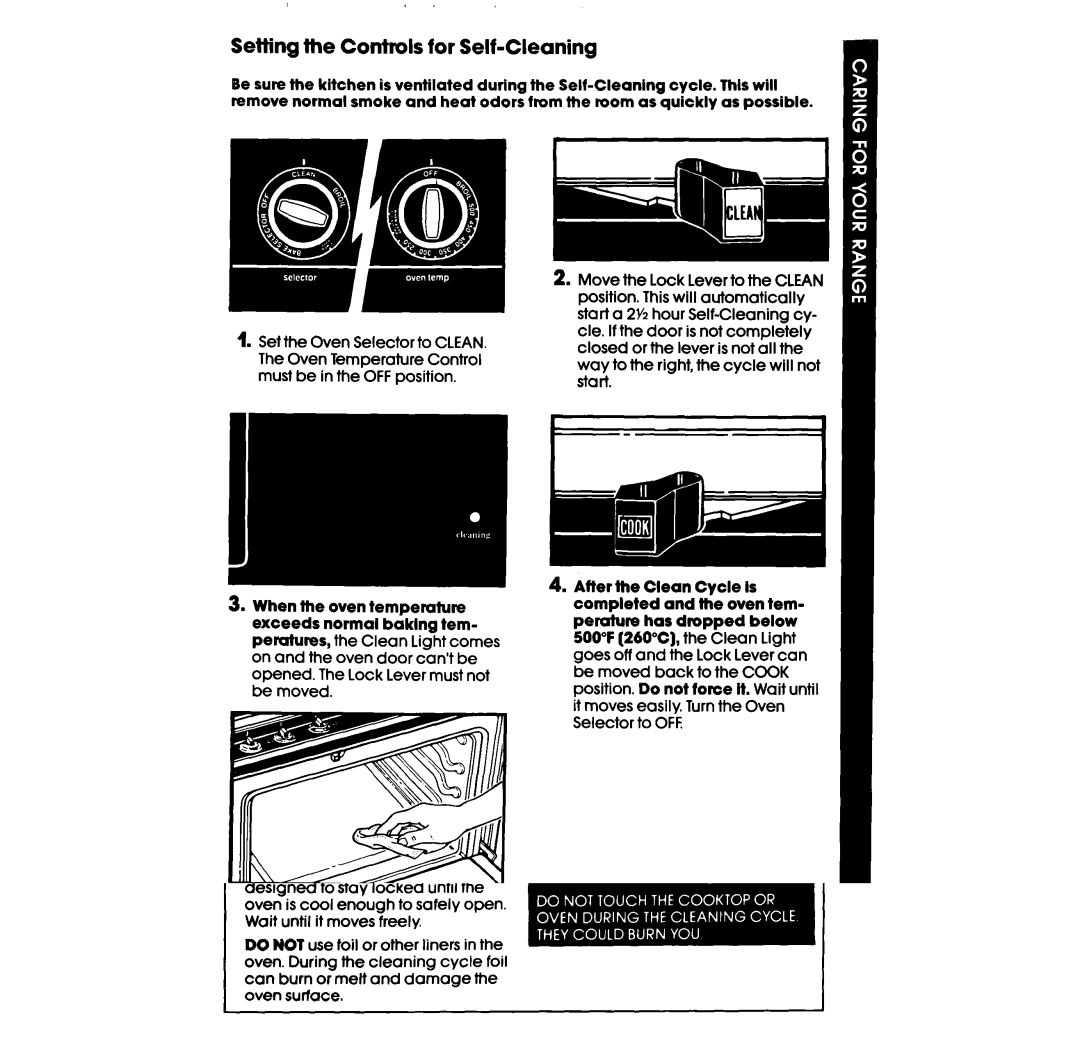 Whirlpool SF36OOEP manual Setting the Confrols for Self-Cleaning 